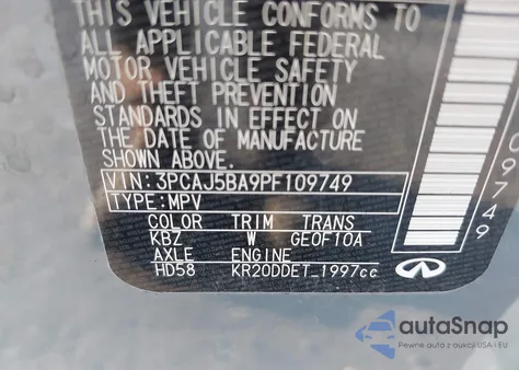 2023 Infiniti Qx50 Luxe from USA, damaged, VIN 3PCAJ5BA9PF109749